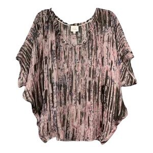 Parker Pink Abstract Silk Lurex Dolman Sheer Blouse Size XS MA1